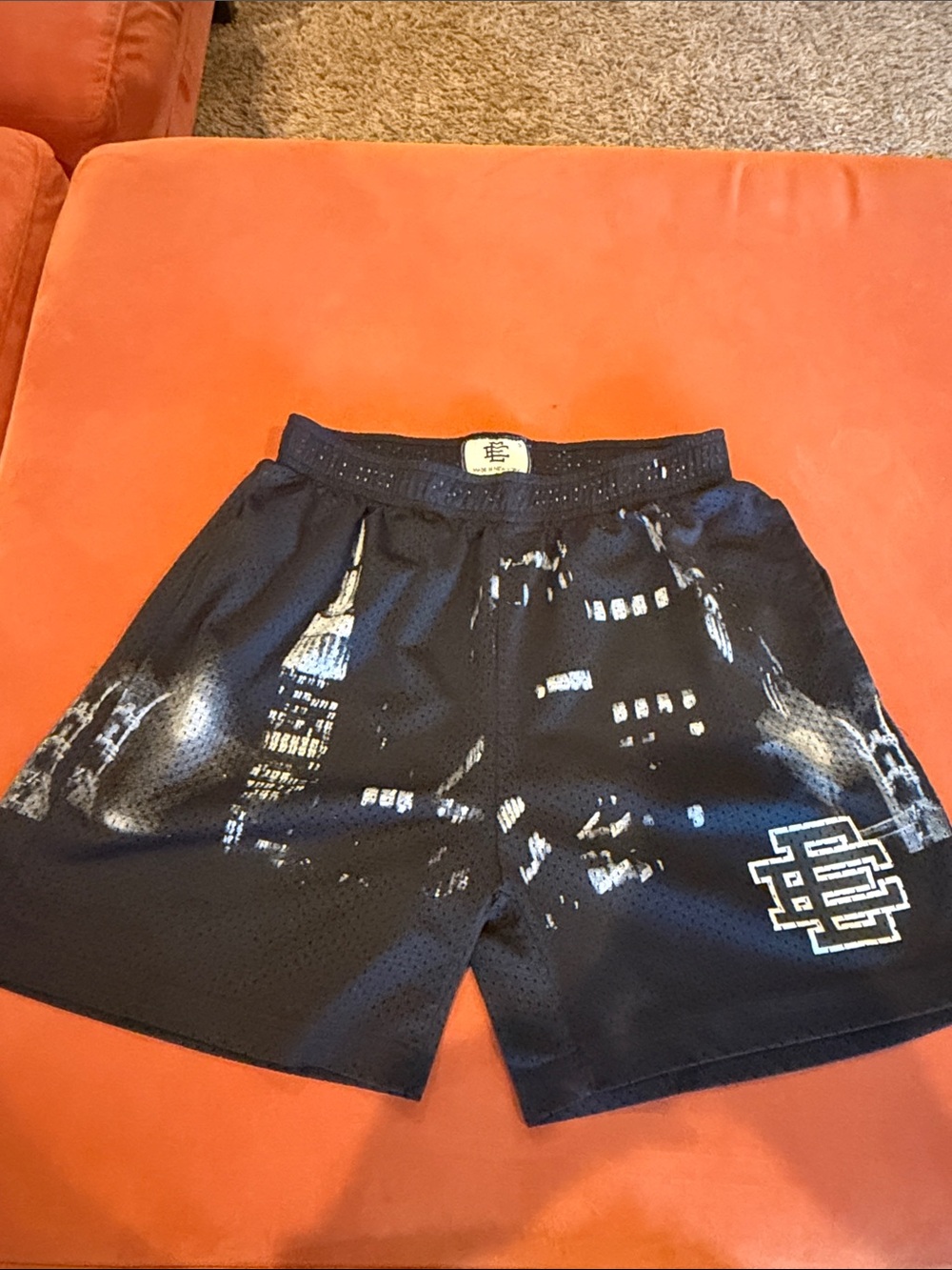 Eric Emanuel Black Mesh Athletic Shorts with White Graphic